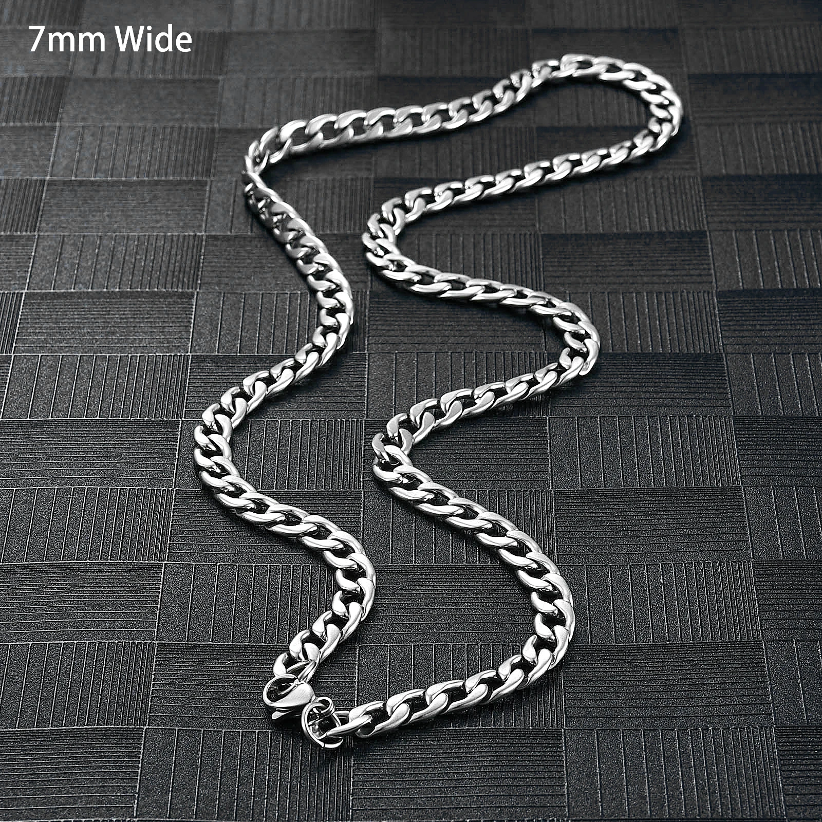 Cuban Necklaces Silver Necklace Stainless Steel Necklace Men's Round Link Stainless Steel Necklace Cuban Chain for Women Men Silver Color Chunky Tone Punk Boy Metal Jewelry Accessories