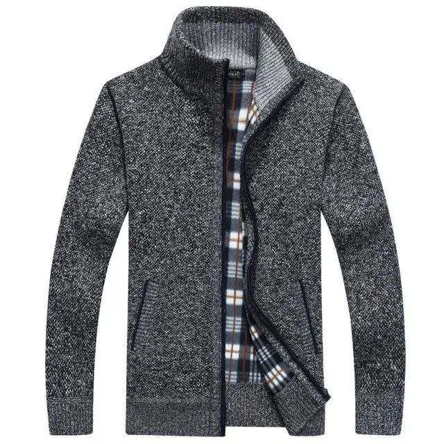 Осень-зима, мужской свитер, пальто из искусственного меха, шерстяной свитер, куртки для мужчин, на молнии, вязаное толстое пальто, теплое, повседневное, вязанное, M-3XL - Цвет: Dark gray