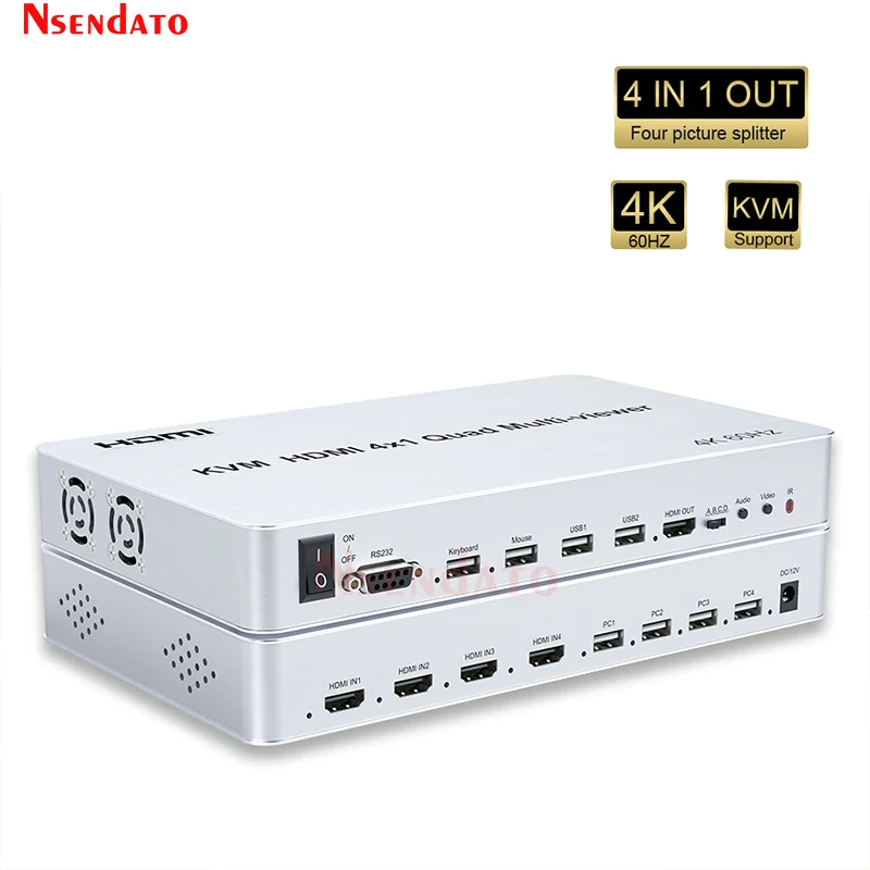 4K 60 Гц квм HDMI мультипросмотр 4X1 четырехэкранный с бесшовным 4 в 1 для USB клавиатуры