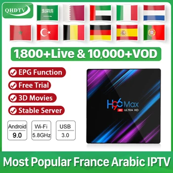 

H96MAX IPTV QHDTV Subscription Android 9.0 Smart tv box 4K BT4.0 2.4G/5G Wifi Italy IPTV Arabic Spain Belgium Netherlands IP TV