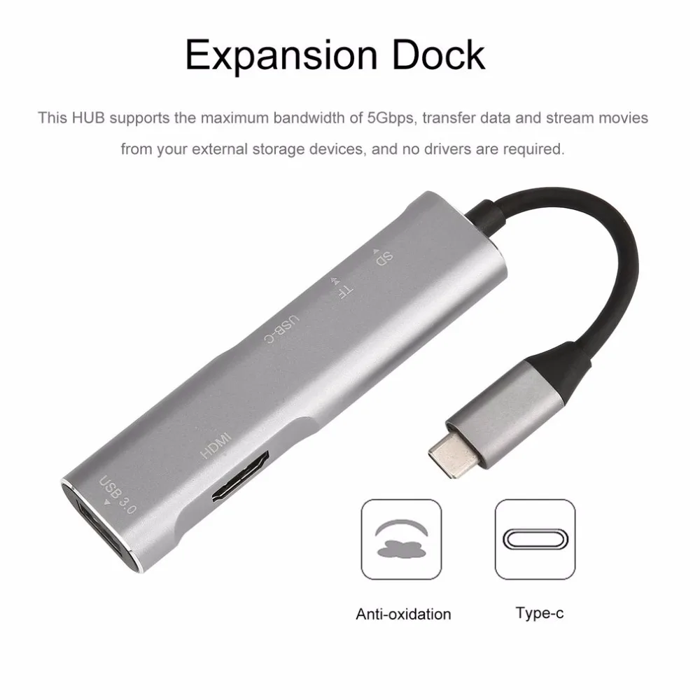 USB 3,1 type C 5 в 1 многофункциональная док-станция для расширения 4K HDMI USB3.1 интерфейс с безопасной цифровой картой памяти/TF кардридер