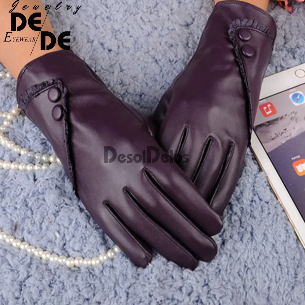 Luxurious Fashion Hot Solid Women Girl Leather Winter Super Warm leather women Gloves Cashmere Fashion women winter gloves