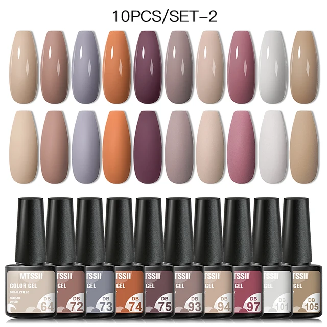 Mtssii 10Pcs/set Color Gel Nail Polish Set 100 Colors Semi Permanent UV Led Gel Varnish Soak Off Nail Lacquers Base Top Coat ZH15671 10PCS