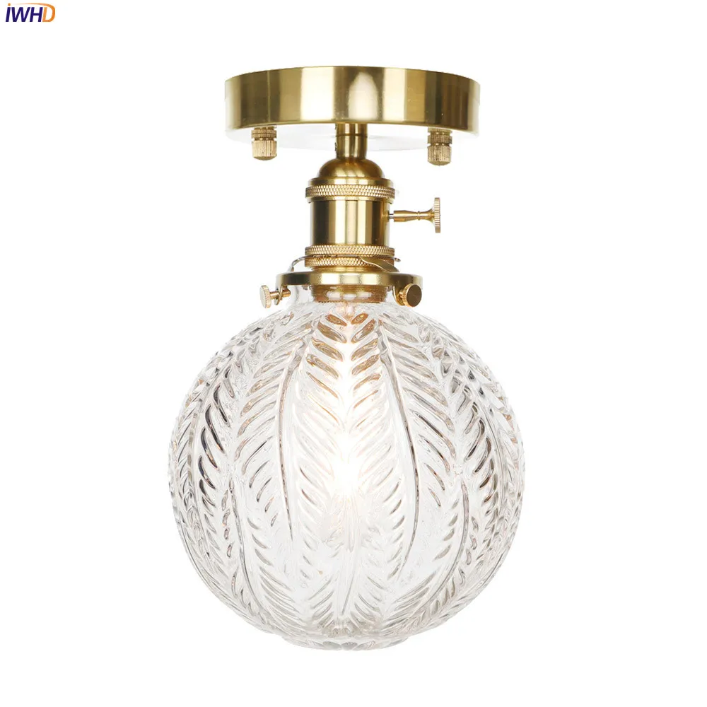 Iwhd Carved Clear Glass Ball Led Ceiling Lamp With Switch