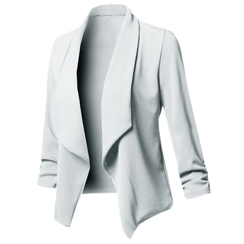 Light Grey Women Solid Blazers Cardigan Coat Long Sleeve Female Blazers and Jackets Ruched Asymmetrical Casual Business Suit Outwear - Цвет: Light Grey