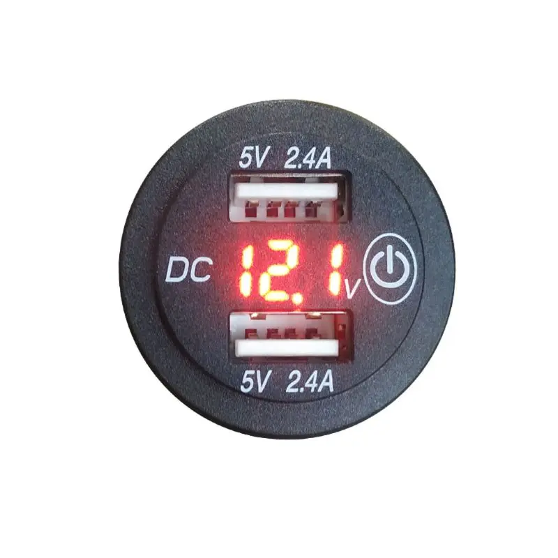 Free shipping Car 2.4A USB Charger Voltmeter Touch Switch For Boat Marine SUV Truck Motorcycle