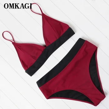 

OMKAGI Swimwear Women Bikini High Waist Swimsuit Micro Bikini Push Up Womens Bathing Suits Solid Biquini Bikinis 2020 Mujer