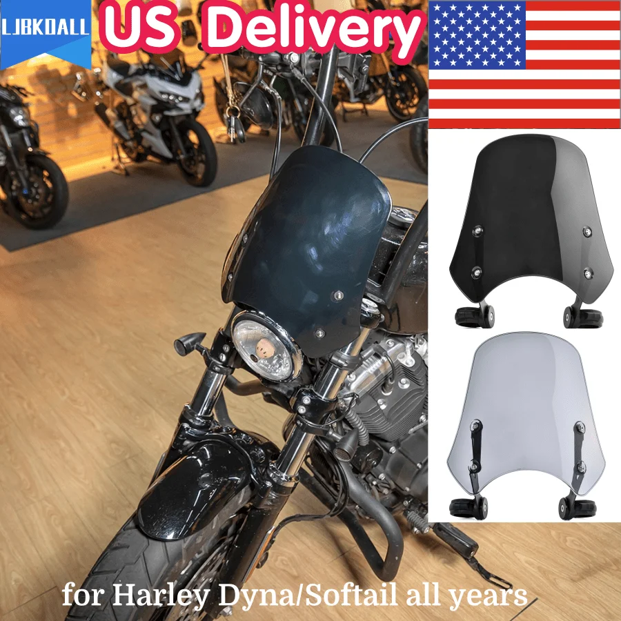 

Motorcycle Windscreen Windshield Flyscreen Wind Shield Protector Deflector for Harley Dyna Softail Slim FatBob FXDF Accessories