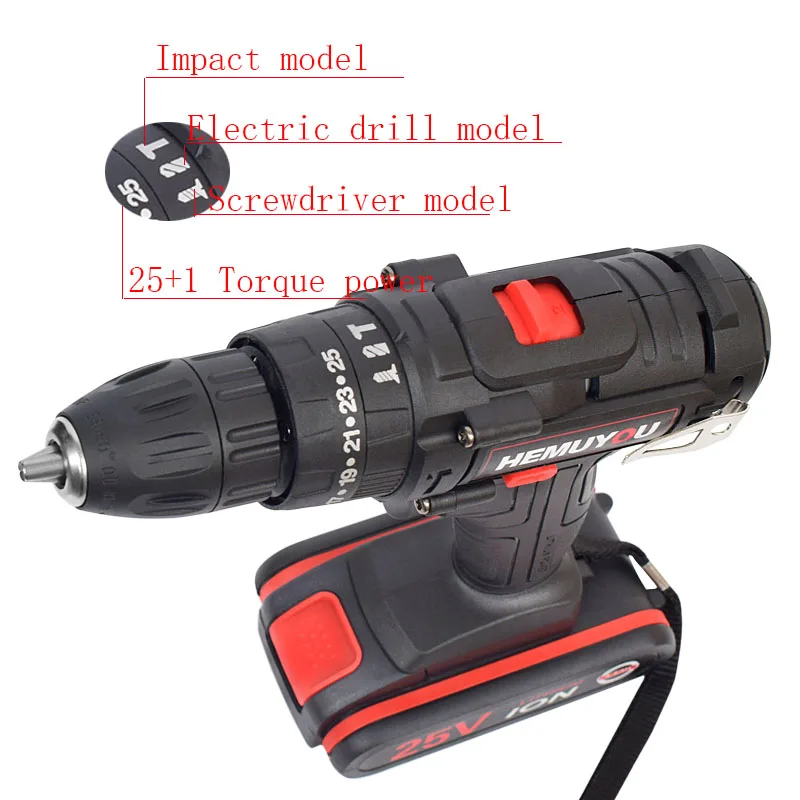 US $38.00 25v Power Tool Electric Screwdriver Lithium Battery Rechargeable Electric Drill Multi Function Cordless Impact Drill
