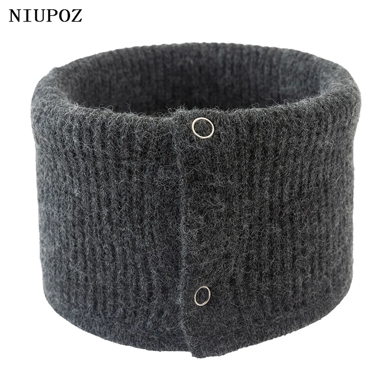 Knitted Scarf Fashion Button Unisex Winter Solid Warm Ring Knitted Scarf Men Headband Collar Bandana Plus Velvet