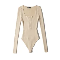 Summer outfits for women 2024 sexy bodysuit streetwear long sleeve square neck bodycon bodysuit zip up body suits black - Image 3