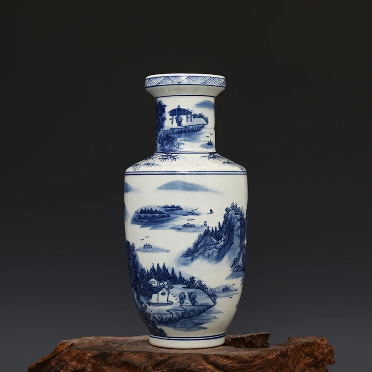 Hand painted blue and white ceramic vase antique jingdezhen vases mountains in the Qing Dynasty | Дом и сад