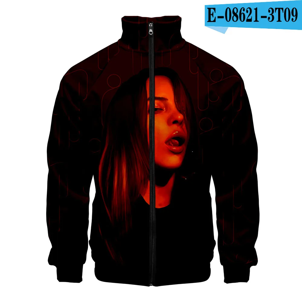 Billie Eilish Nieuwe collectie Унисекс Хипстер Jas Mode 3D Jas Stand kraag rits реглан 3D хип-хоп jasje Новинка - Цвет: 3d