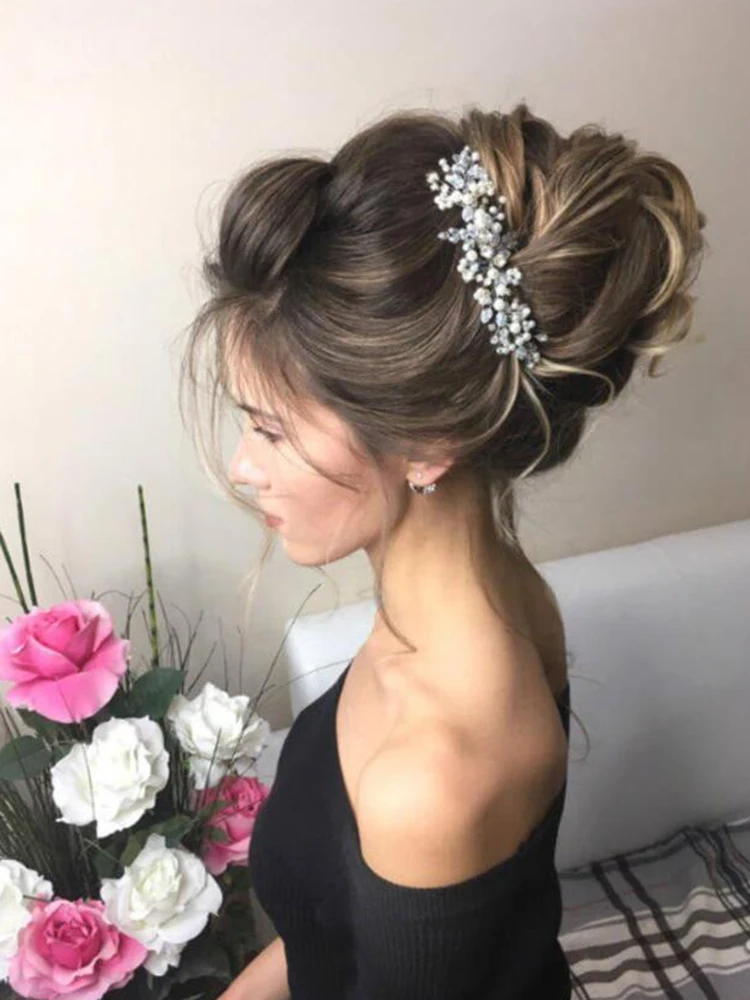 Vintage Silver Pearl Crystal Wedding Hair Combs Tiara Bridal Headband For Party Women Hair Accessories Ornaments Jewelry