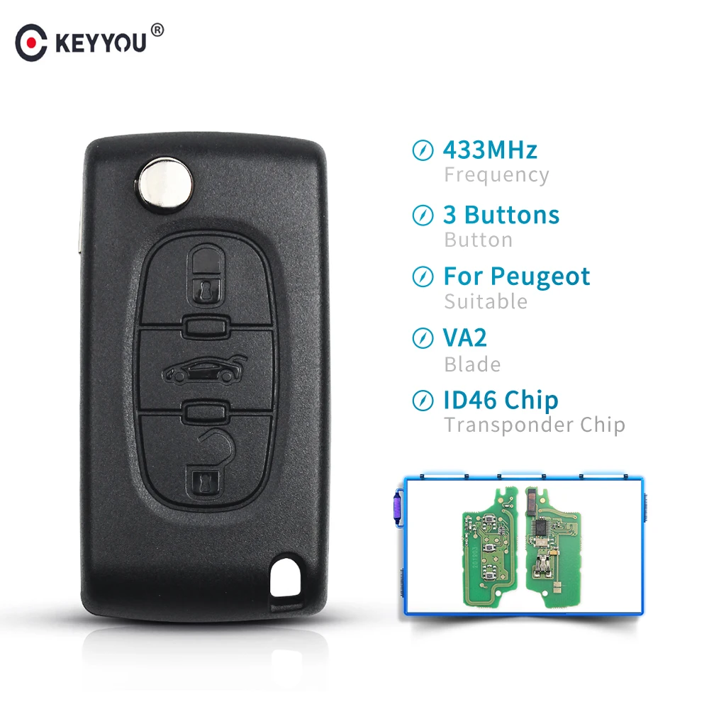 KEYYOU для Peugeot 207 307 308 407 607 3 кнопочный автомобильный чехол-книжка без ключа с