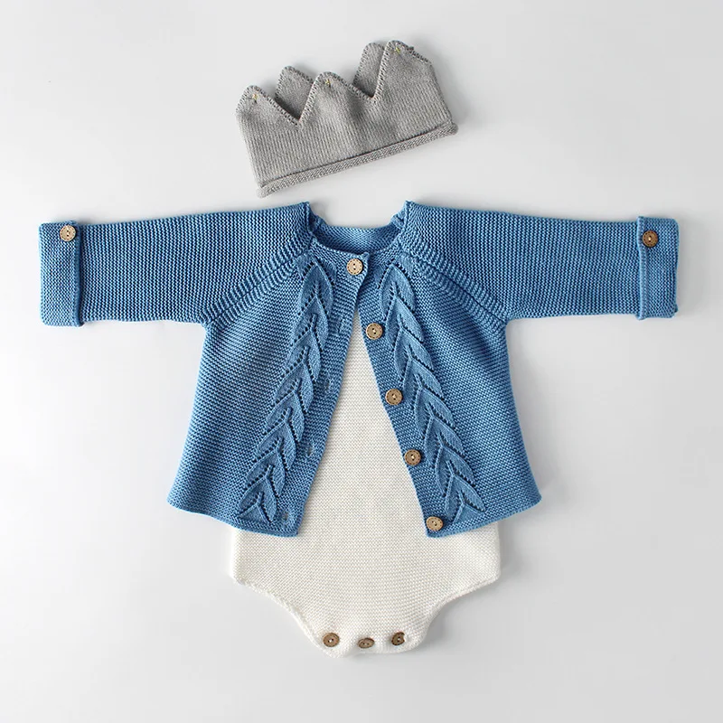 Детский комбинезон с пальто осень вязаный, для новорожденных, одежда для самых маленьких, костюм со свитером, хлопчатобумажное пальто, комбинезон для детей