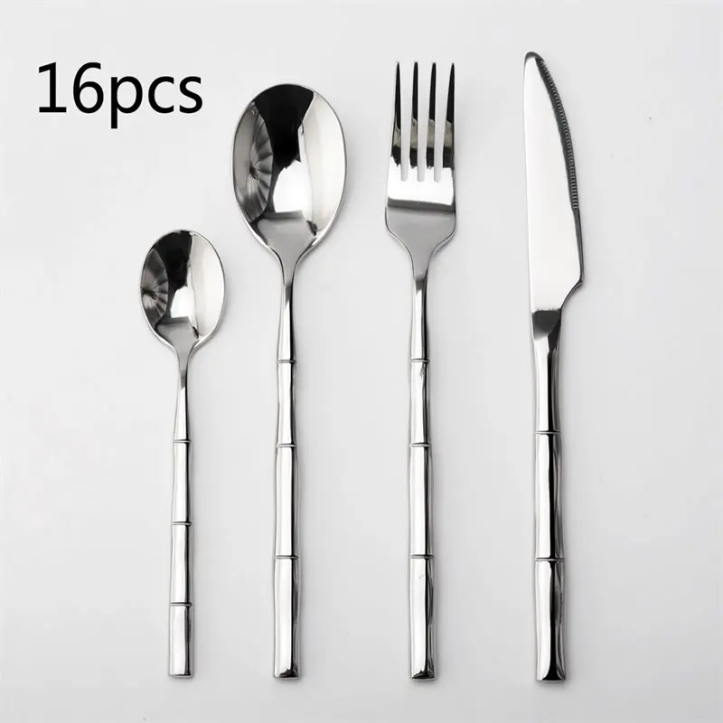 Silver 16Pcs Upspirit 4/16 шт бамбуковые прослойки в форме набор посуды Нержавеющая сталь, ложки, вилки, Ножи Кофе совок набор столовых приборов обеденный стол столовых приборов столовые приборы - Цвет: Silver 16Pcs