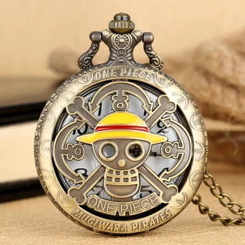 

Japanese Anime One Piece Theme Quartz Pocket Watch Yellow Luffy Hats Pendant Pocket Watch Necklace Clock Gifts for Students Fans