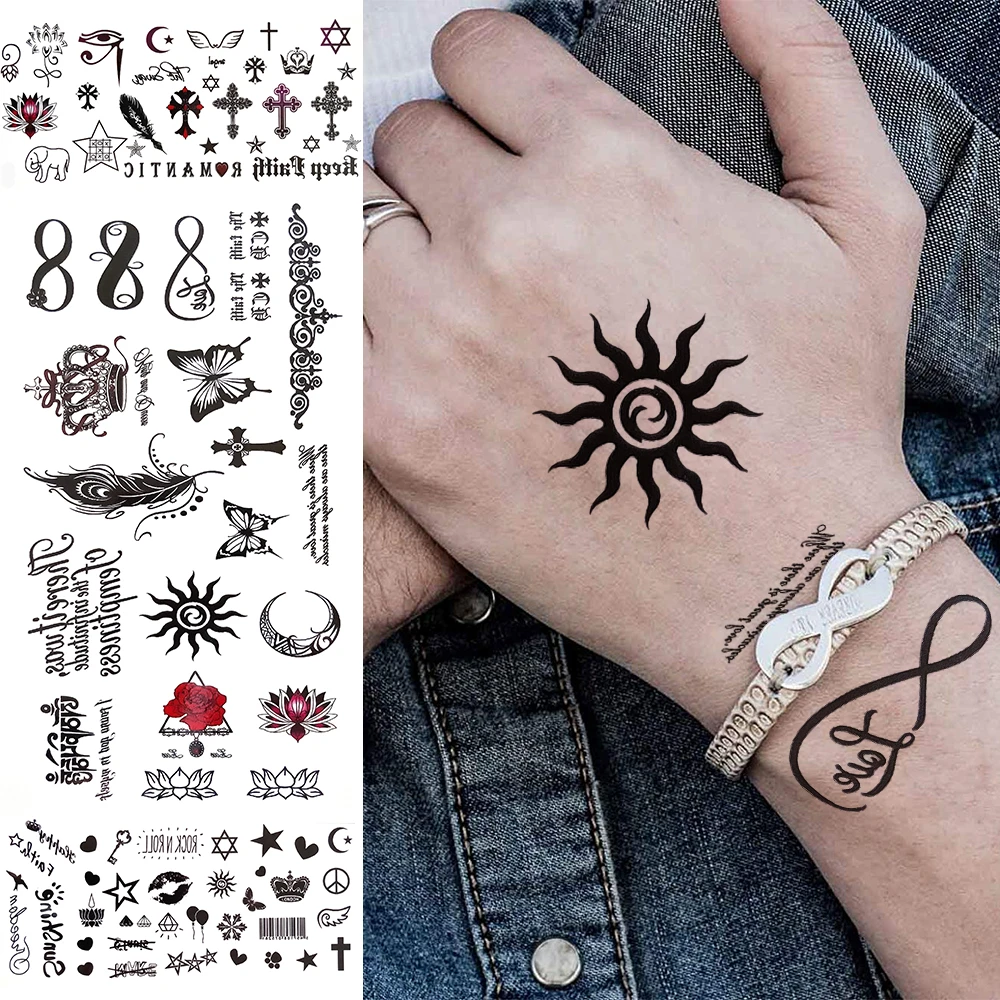 Black Sun Infinity Small Temporary Tattoos For Men Kids Women Butterfly  Crown Fake Tattoo Sticker Hand Face Tiny Hands Tatoo|Hình Xăm Tạm Thời| -  Aliexpress