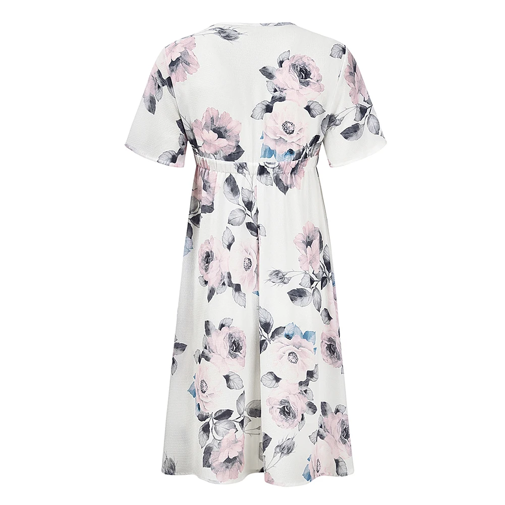 Maternity Flower Large Swing Summer Causal Short Sleeve Women Dress V Neck Floral Prints Pregnant Fashion Holiday Slim Waist