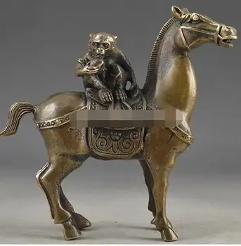 

YM 305 China Vintage Brass Handwork Hammered The Monkey Riding Horse Lucky Statue