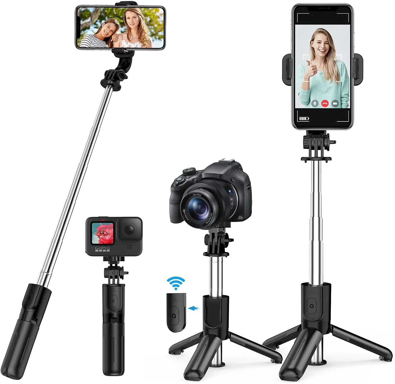 Mini Selfie Stick 4 in 1 Extendable Portable Bluetooth Selfie Stick Tripod & Phone Tripod Stand with Detachable Wireless Remote