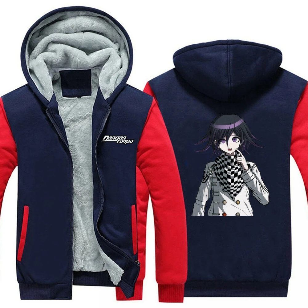 26 стилей, красный Danganronpa логотип Monokuma худи, зимнее повседневное Супер теплое пальто, утолщенные теплые толстовки на молнии с капюшоном, повседневные толстовки
