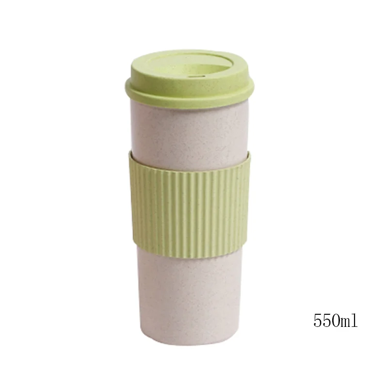 1 шт., портативные круглые кофейные кружки, пшеничная солома, пластиковые чайные стаканы, кружки, бутылка для воды, вакуумная колба, посуда, инструменты - Цвет: 550ml green