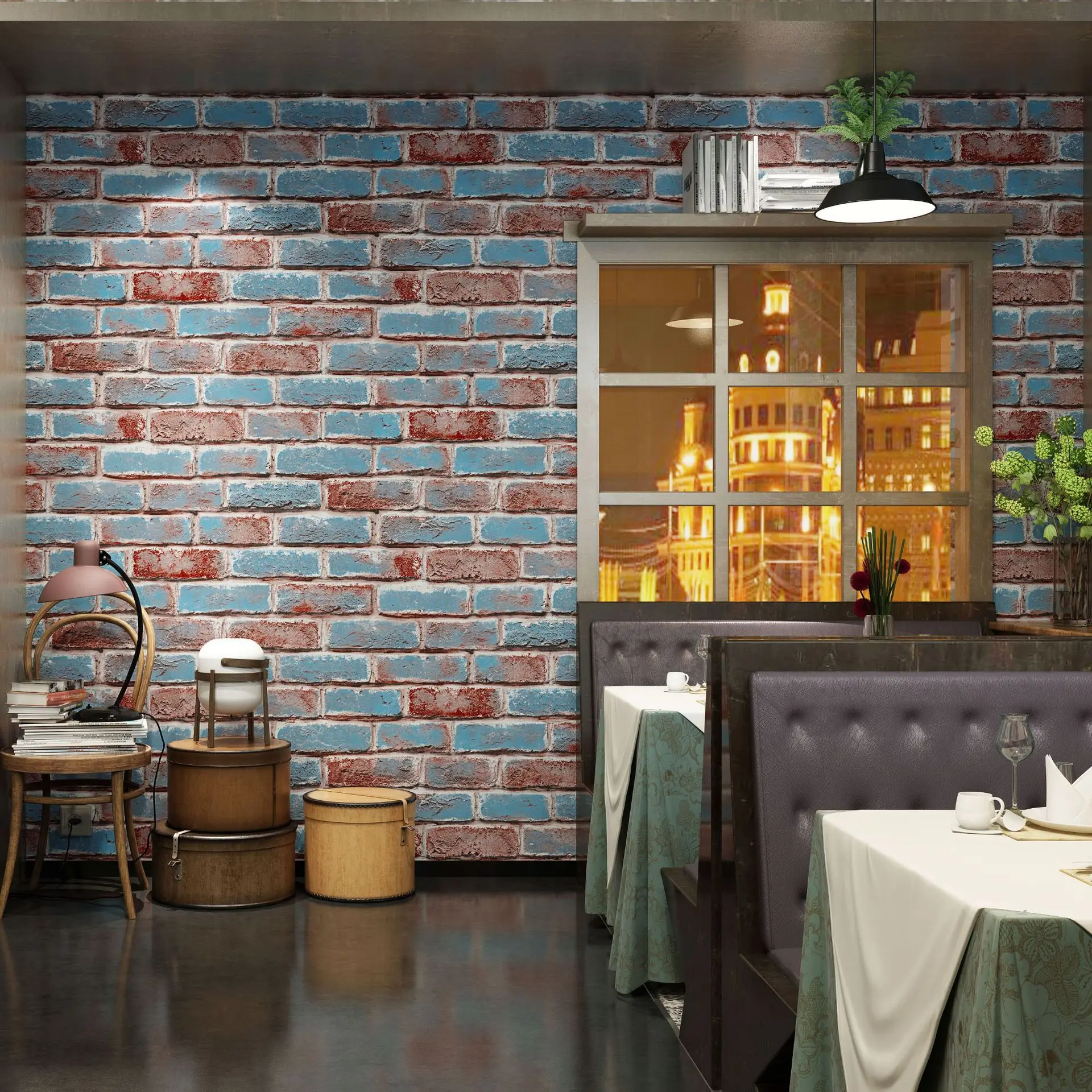 

Retro Nostalgic 3D Faux Brick Pattern Bricks Brick Wallpaper Internet Cafe Restaurant Cafe Bar Red Brick Wallpaper