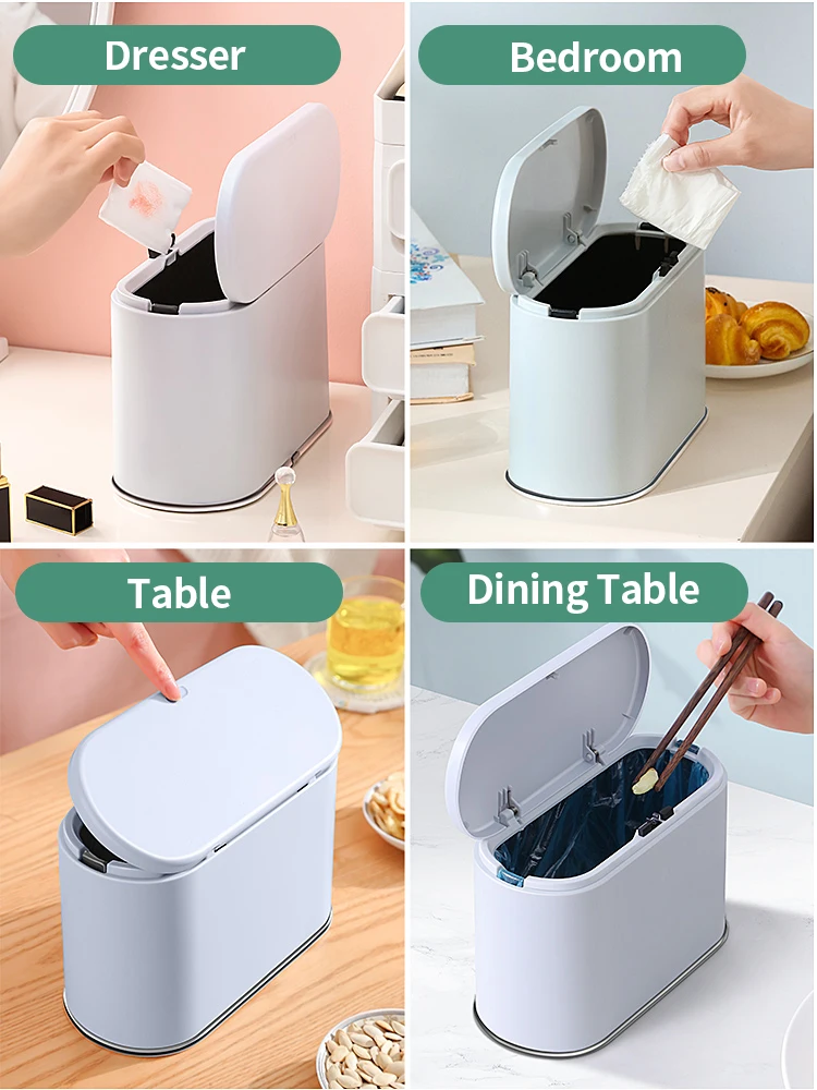 Small Table Trash Can, Mini Kitchen Desktop Trash Can, Desktop Trash Can,  Used in Living Room, Bedroom and Office, Plastic Indoor Trash Can (2L)