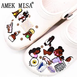 1pcs Black Couple Shoe Charms Tears Anti Accessories Designer Black Girls Rule Clog Shoes Buckle Soft PVC BLM Charm