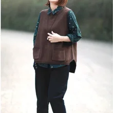 Литературный ретро Осень литературный Досуг Свободный Большой размер Круглый вырез пуловер сплошной цвет вязаный свитер жилет