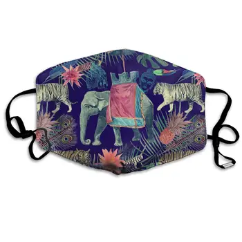 

Ethnic Wind Elephant And Tiger Washable Reusable Mask, Cotton Anti Dust Half Face Mouth Mask For Kids Teens Men Women With