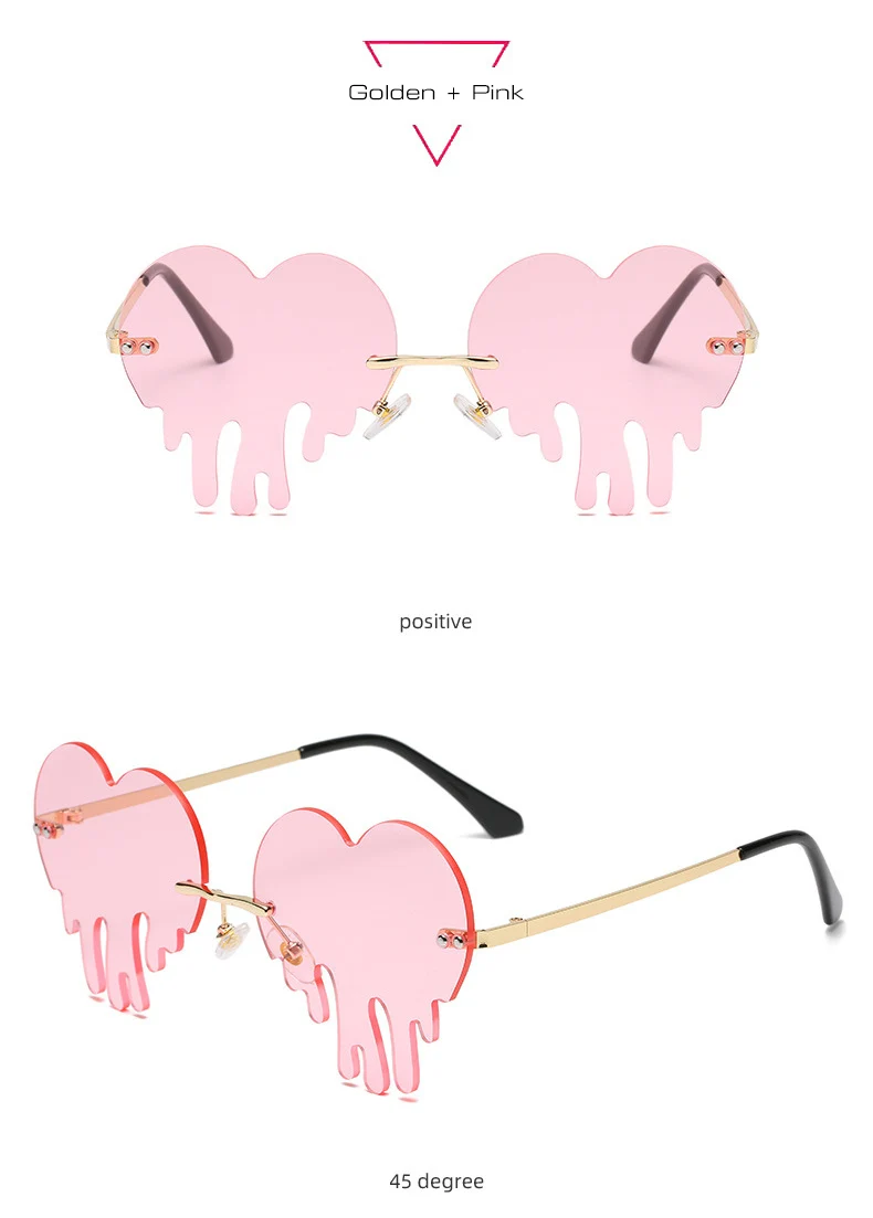 SO&EI Fashion Unique Love Heart Tear Shape Sunglasses Women Colorful Rimless Eyewear Vintage Clear Ocean Lens Female Sun Glasses big cat eye sunglasses