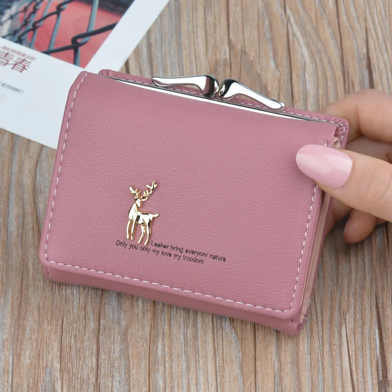 

New 2019 Cartoon Leather Women Purse Pocket Ladies Clutch Wallet Women Short Card Holder Cute Girls Deer Wallet Cartera Mujer