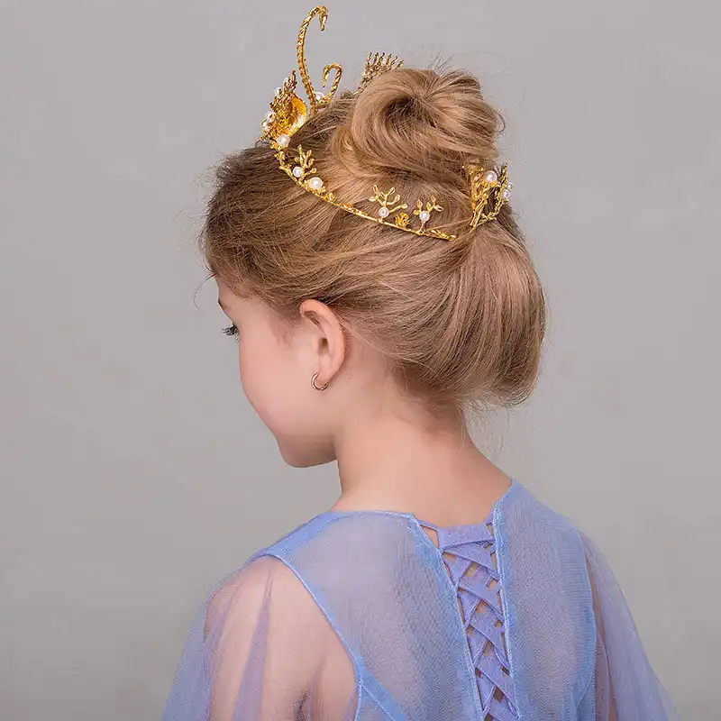 Gold Color Swan Crown Tiara Flower Girls Headband Hair Accessories