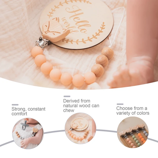1pc Baby Silicone Pacifier Chain Clips Wood Funny Fox Clips Holder Chain For Infant Feeding Toddler Chew Toy Clips BPA Free 2