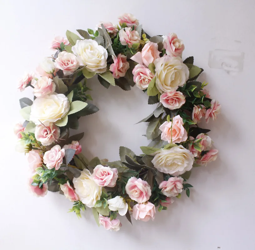Light Pink Шелковый венок из роз гирлянда для двери стена из искусственных цветов подвесная дверь украшение домашнего декора фермерский дом венок Гавайский - Цвет: Light Pink