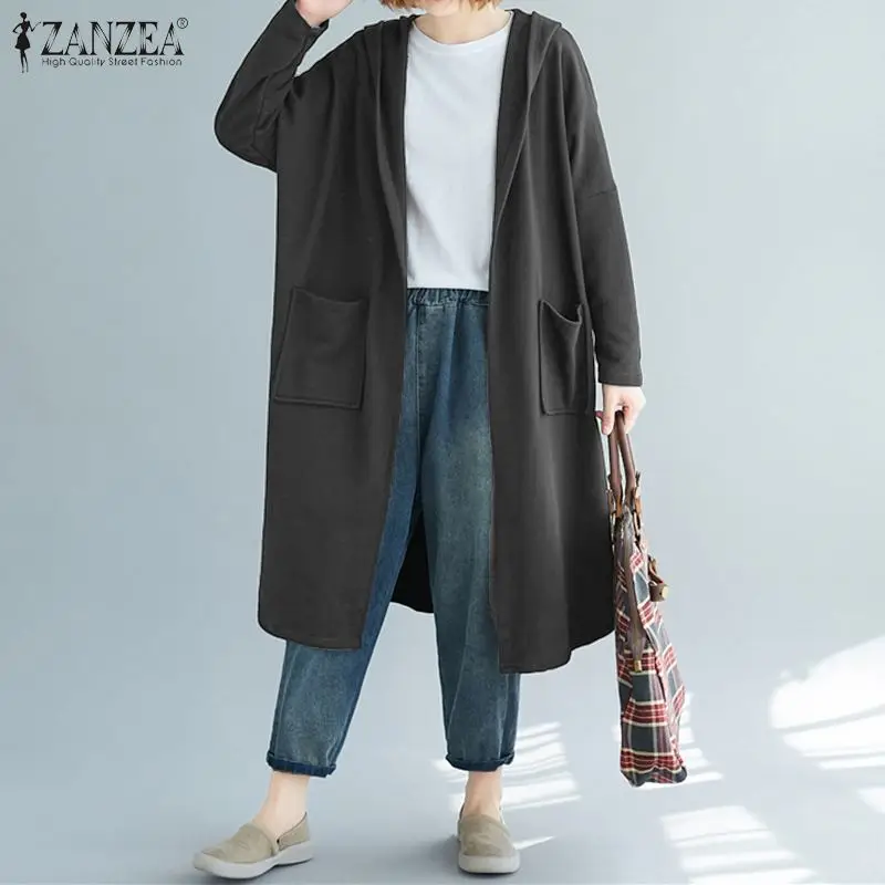 ZANZEA, женские толстовки, толстовка,, модная, с длинным рукавом, с капюшоном, повседневная, однотонная, свободная, Sudaderas, негабаритная, с капюшоном, женская одежда