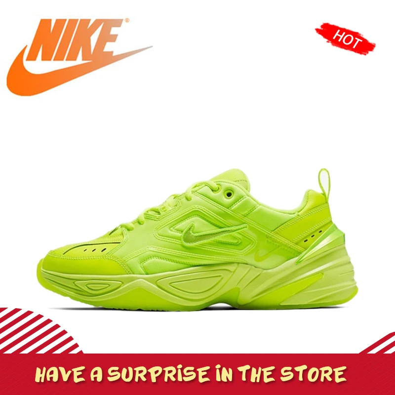 Оригинальный Nike Оригинальные кроссовки M2k Tekno Для мужчин без носка, беспатная флуоресцентный зеленый удобные дышащие кроссовки уличные