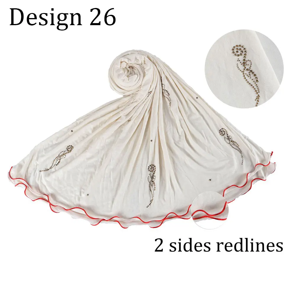

Design 26 high quality Muslim Women scarf stretchy Jersey fabric Scarf with Rhinestone 2 sides red line