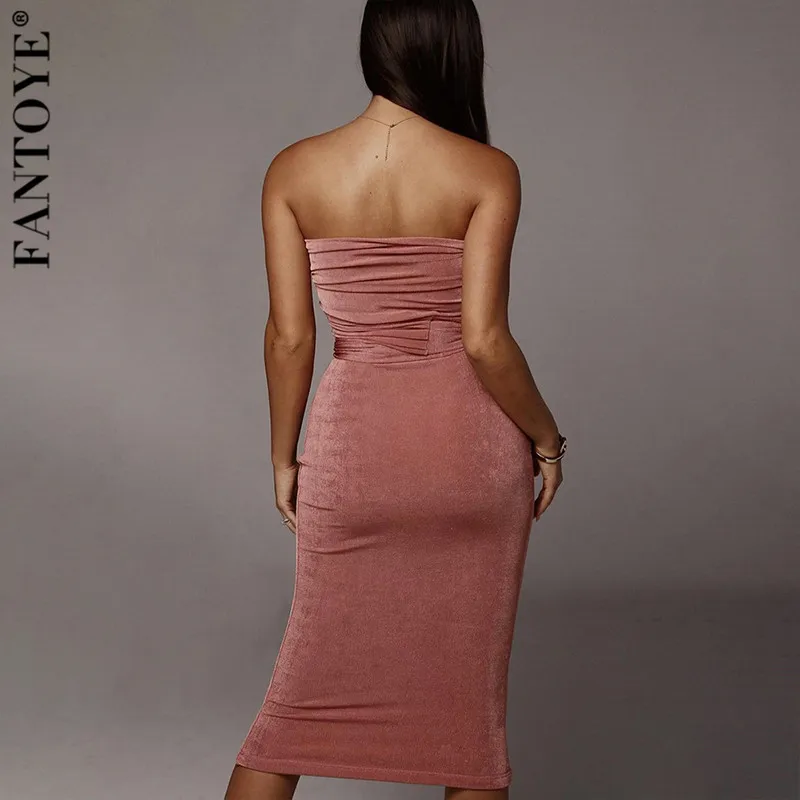 Ceny Fantoye nowy bandaż dwuczęściowy strój wieczorowy kobiety 2019 jesień bez ramiączek Midi obcisła sukienka elegancka impreza celebrytów klub Vestidos