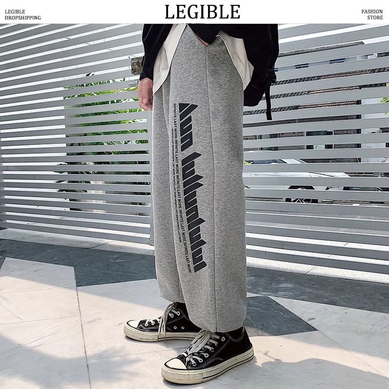 2020 прямые мужские брюки Legible повседневные широкие штаны до щиколотки с
