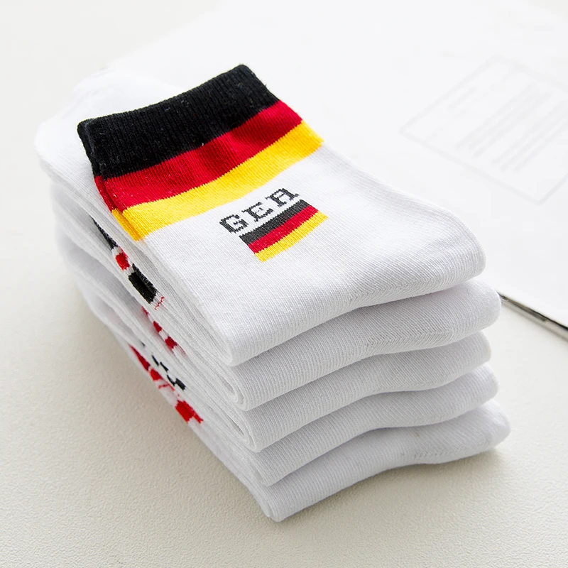 Носки в полоску с немецким корейским флагом повседневные модные персонализированные Harajuku Мужские осенне-зимние впитывающие пот хлопковые белые носки