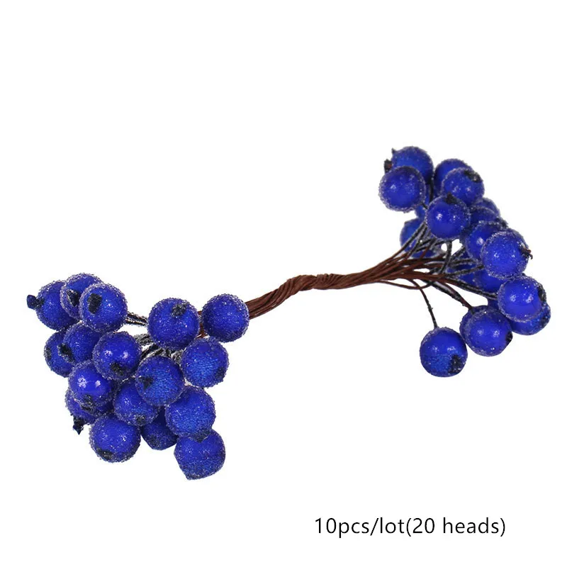 6/10/12/50/70/90pcs Blue Artificial Flowers Cherry Stamen Berries Bunch DIY Wedding Home Christmas Gift Box Wreaths Decoration