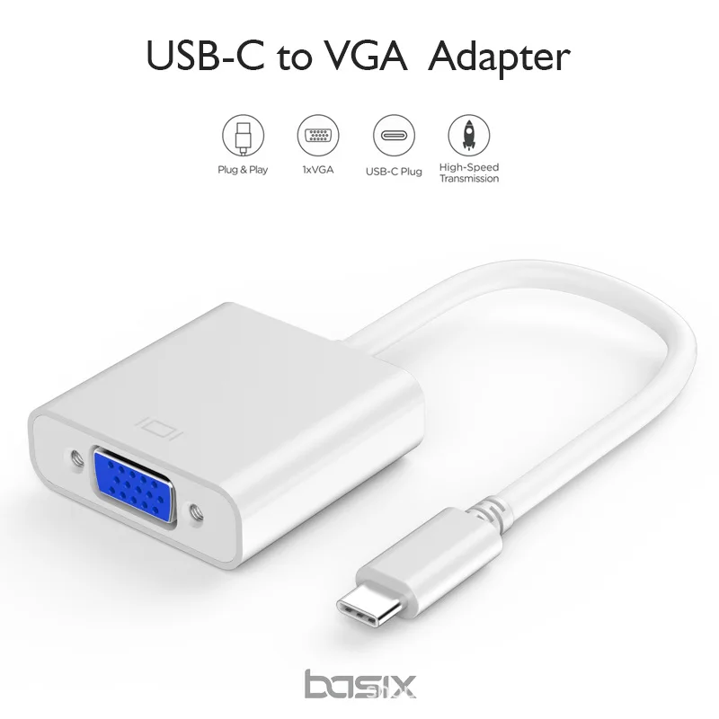 Bkscy Тип C к VGA адаптер USB 3,1 USB C к женскому VGA кабель адаптер для Macbook 12in Chromebook Pixel Lumia 950XL Galaxy S8/9 - Цвет: white