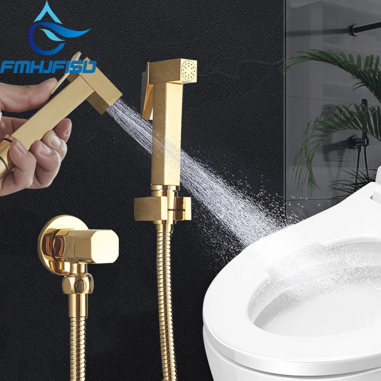 

FMHJFISD Bidet Faucet Brass Shower Tap Washer Mixer Muslim Ducha Higienica Cold Hot Water Mixer Crane Square Shower Sprayer Head