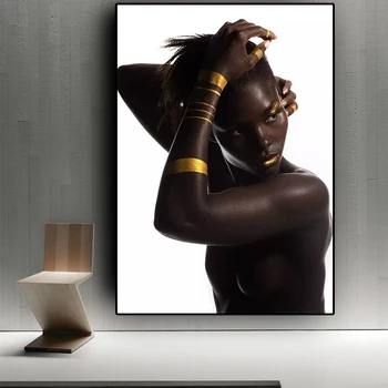 

Wall Art Modular Prints Pictures Black Gold African Nude Woman Nordic Canvas Poster Scandinavian Painting Living Room Home Decor