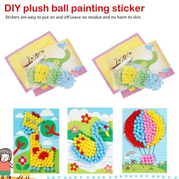 

Kids Creative DIY Plush Ball Painting and Cartoon Stickers Children Educational Handmade Material Cartoon Puzzles Crafts Toy GYH