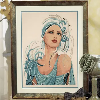 

Higher Cotton Beautiful Counted Cross Stitch Kit Charleston Lady Girl Maid Woman in Blue vervaco